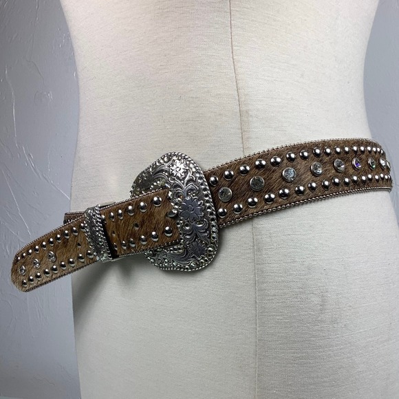 Nocona Western Hair On Bling Bling Rhinestones belt SZ L EUC main image 11